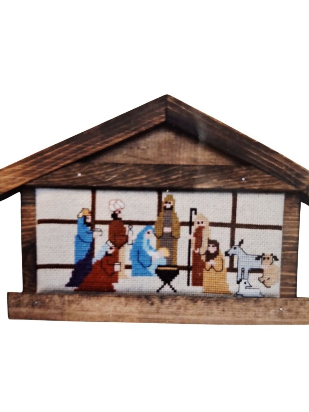 Vintage DIY Mini Nativity Cross-Stitch Kit W/ Wooden Frame By BPM Associates 197